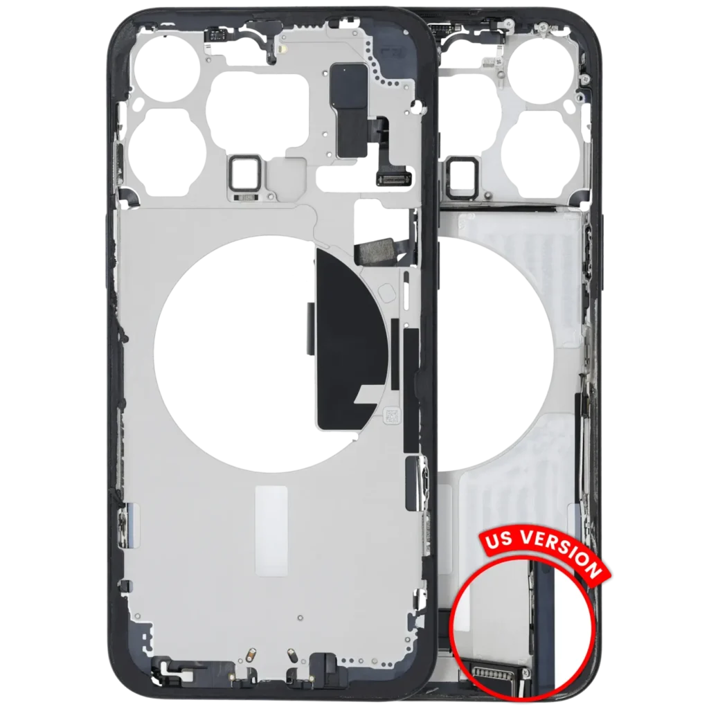 Mid-Frame Housing W/ Charging Port Flex & Small Parts For iPhone 15 Pro Max (US Version) (Used OEM Pull: Grade A) (Blue Titanium)