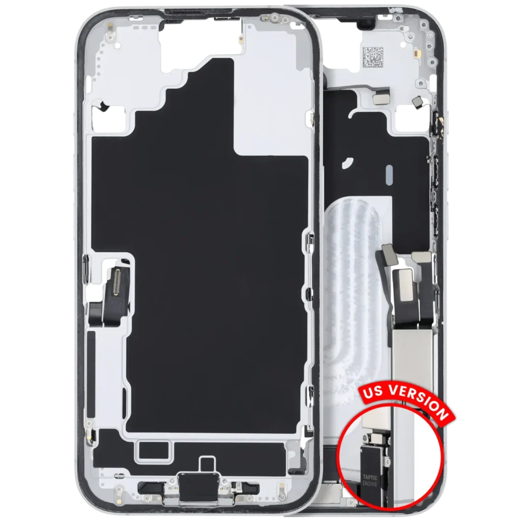 Mid-Frame Housing W/ Charging Port Flex & Small Parts For iPhone 16 (US Version) (Used OEM Pull: Grade B) (White)