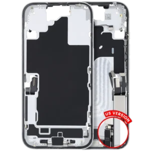 Mid-Frame Housing W/ Charging Port Flex & Small Parts For iPhone 16 (US Version) (Used OEM Pull: Grade C) (White)