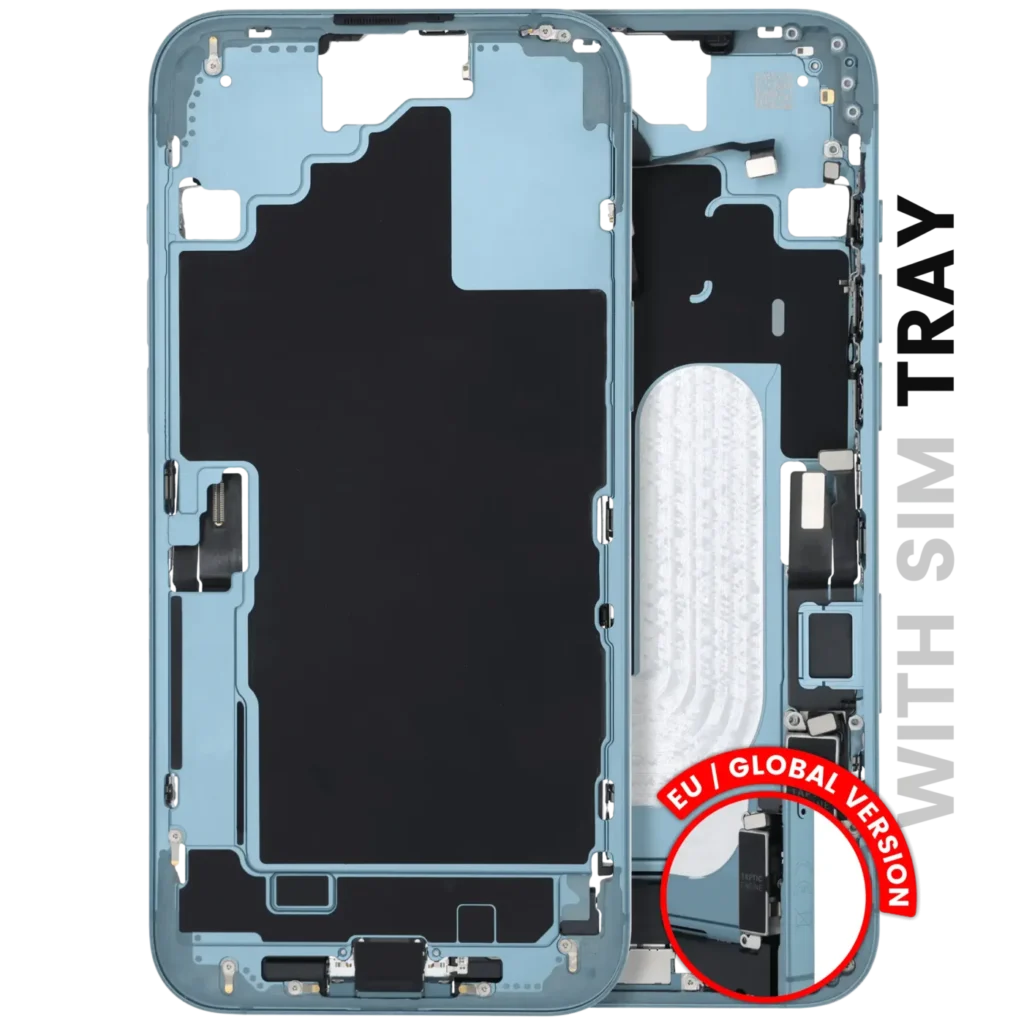 Mid-Frame Housing W/ Charging Port Flex & Small Parts For iPhone 16 Plus (EU / Global Version) (Used OEM Pull: Grade C) (Teal)