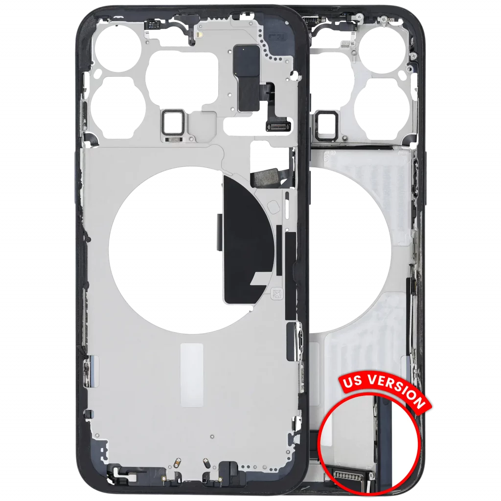 Mid-Frame Housing W/ Charging Port Flex & Small Parts For iPhone 15 Pro Max (US Version) (Used OEM Pull: Grade C) (Blue Titanium)