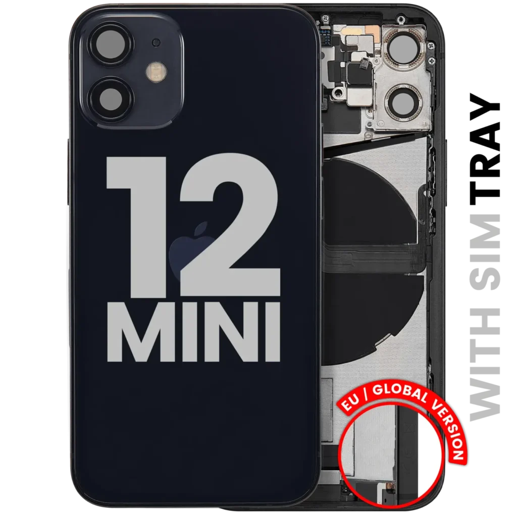 Back Housing W/ Charging Port Flex & Small Parts For iPhone 12 Mini (EU / Global Version) (Used OEM Pull: Grade C) (Black)