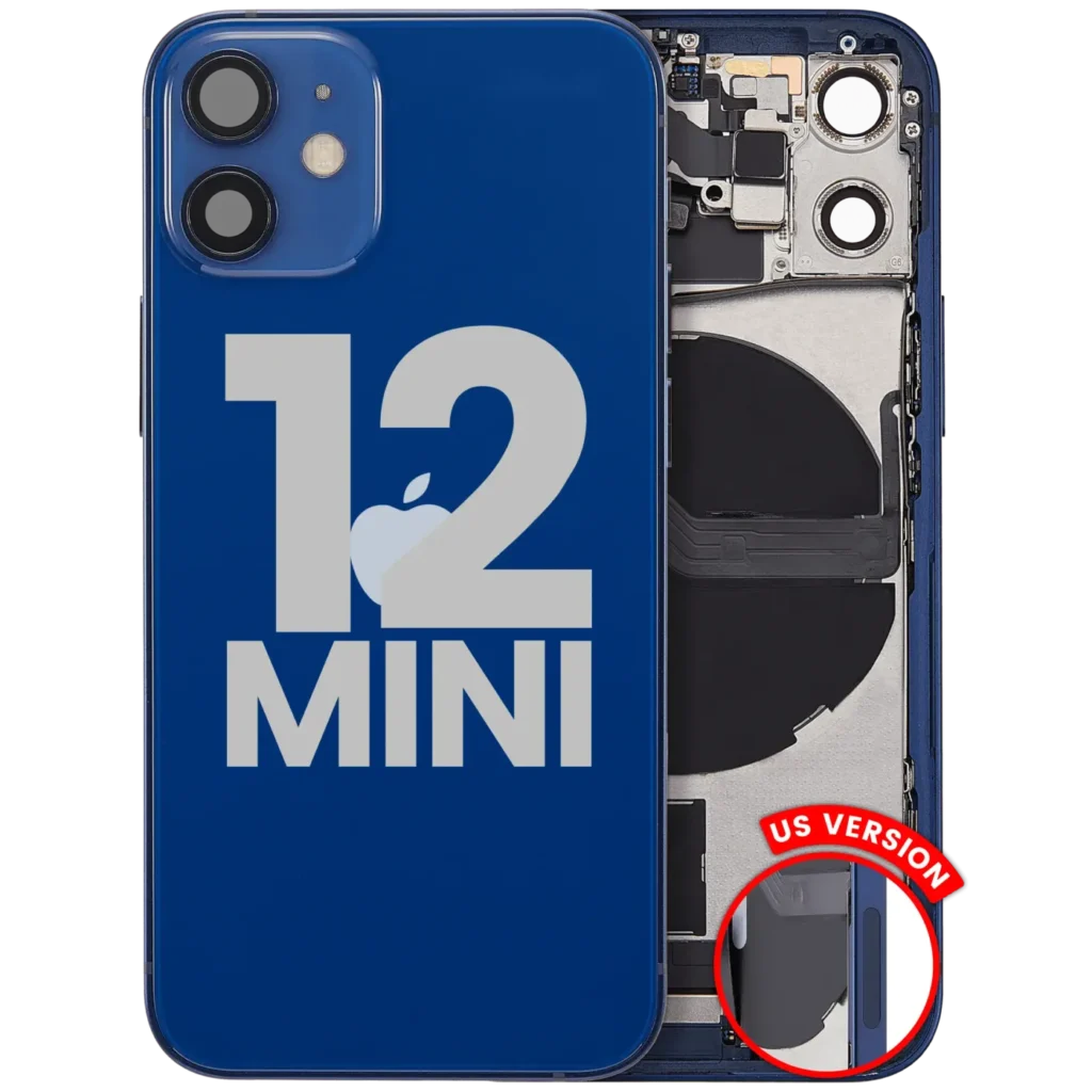 Back Housing W/ Charging Port Flex & Small Parts For iPhone 12 Mini (US Version) (Used OEM Pull: Grade A) (Blue)
