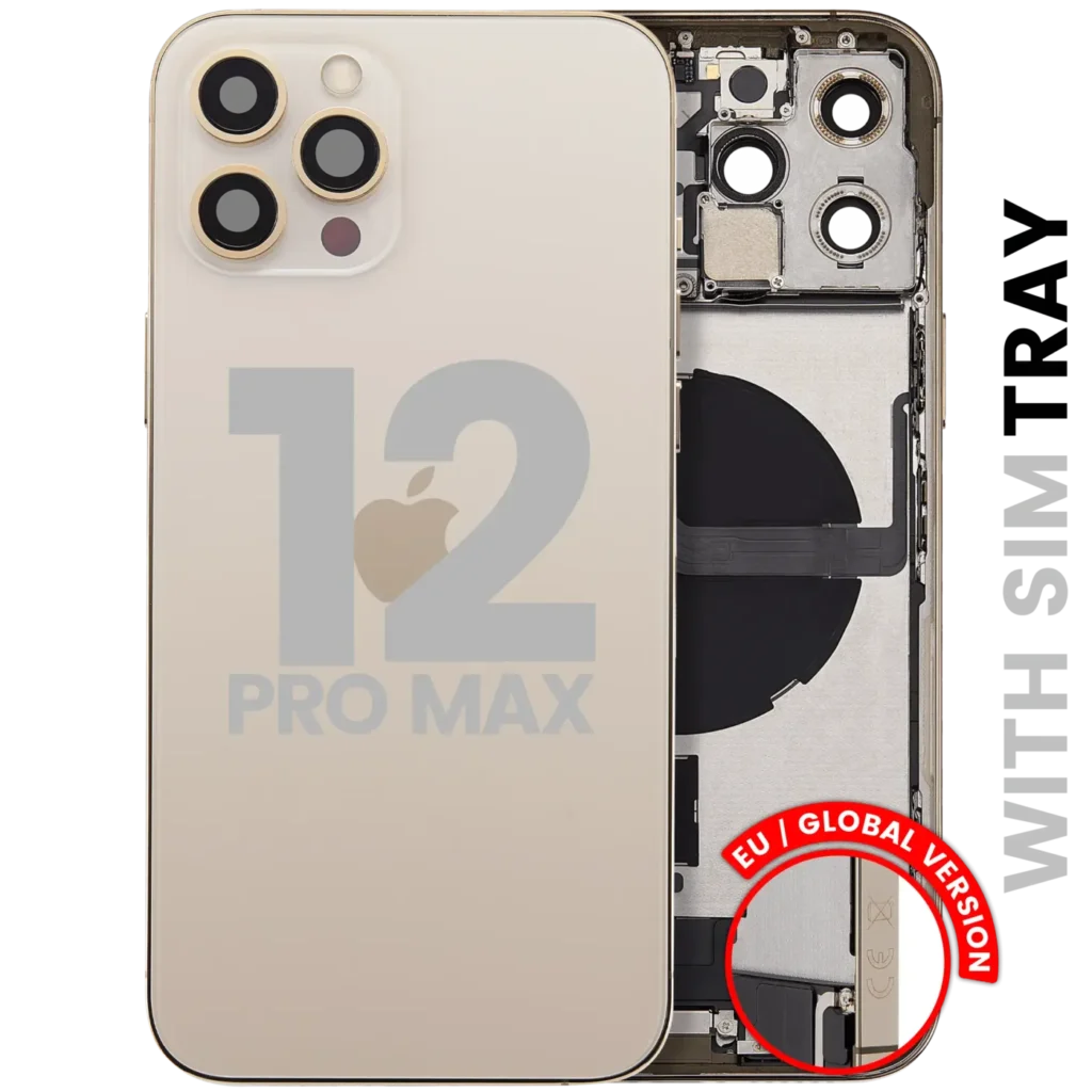 Back Housing W/ Charging Port Flex & Small Parts For iPhone 12 Pro Max (EU / Global Version) (Used OEM Pull: Grade A) (Gold)
