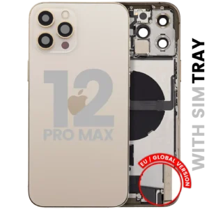 Back Housing W/ Charging Port Flex & Small Parts For iPhone 12 Pro Max (EU / Global Version) (Used OEM Pull: Grade A) (Gold)