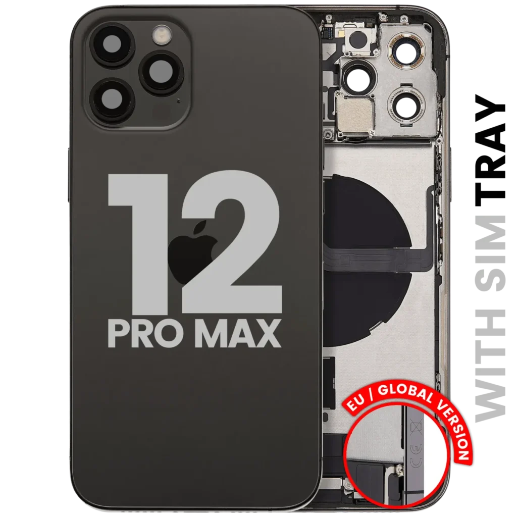 Back Housing W/ Charging Port Flex & Small Parts For iPhone 12 Pro Max (EU / Global Version) (Used OEM Pull: Grade A) (Graphite)