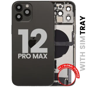 Back Housing W/ Charging Port Flex & Small Parts For iPhone 12 Pro Max (EU / Global Version) (Used OEM Pull: Grade A) (Graphite)