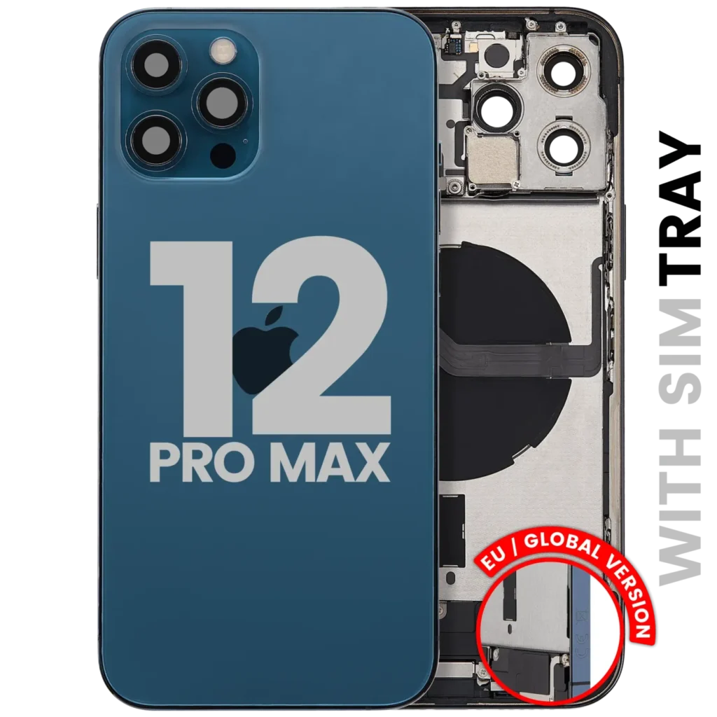 Back Housing W/ Charging Port Flex & Small Parts For iPhone 12 Pro Max (EU / Global Version) (Used OEM Pull: Grade A) (Pacific Blue)