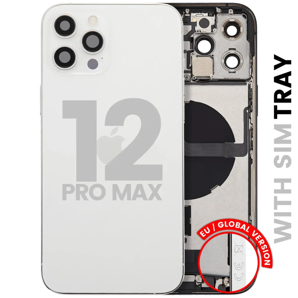 Back Housing W/ Charging Port Flex & Small Parts For iPhone 12 Pro Max (EU / Global Version) (Used OEM Pull: Grade A) (Silver)