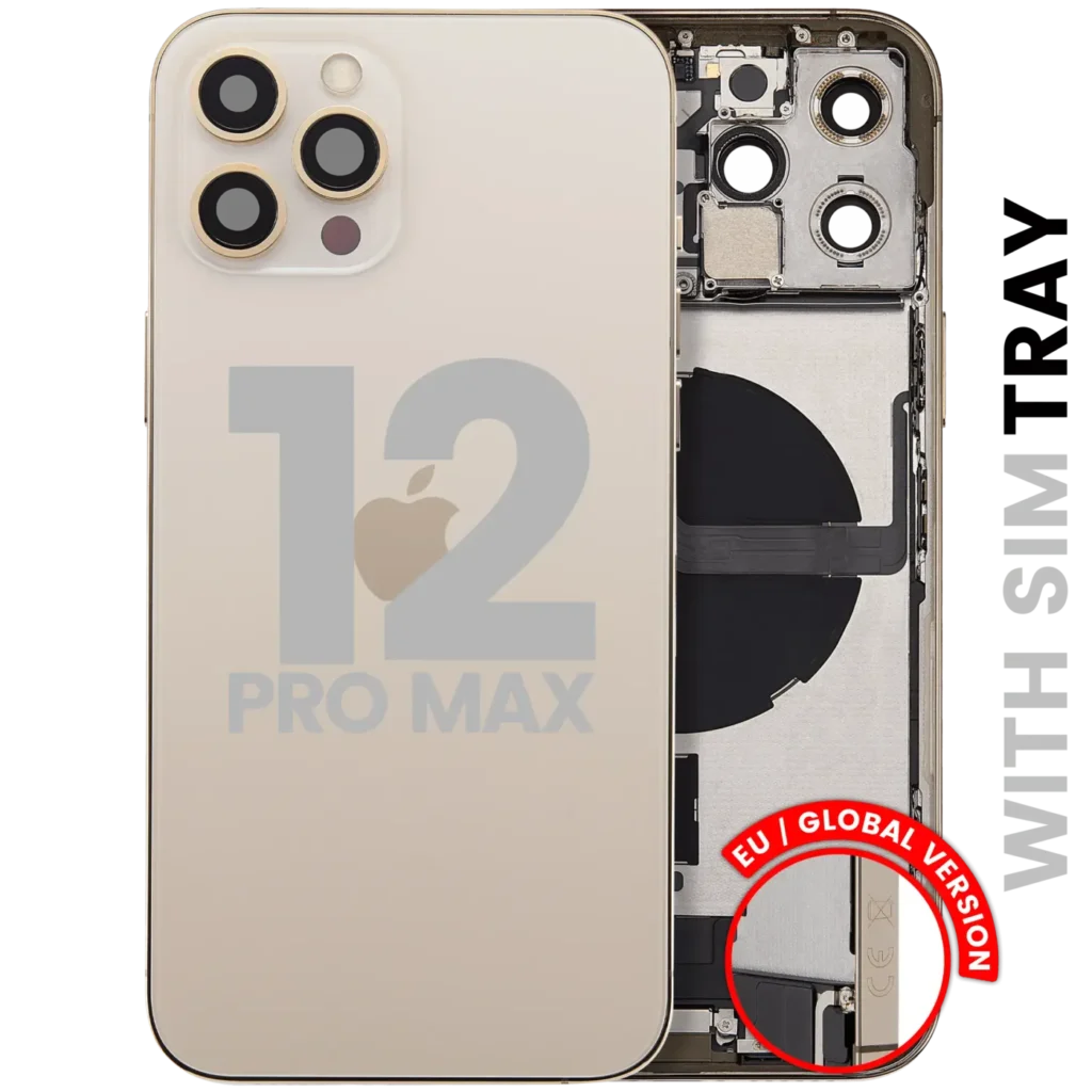Back Housing W/ Charging Port Flex & Small Parts For iPhone 12 Pro Max (EU / Global Version) (Used OEM Pull: Grade B) (Gold)