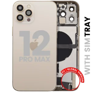 Back Housing W/ Charging Port Flex & Small Parts For iPhone 12 Pro Max (EU / Global Version) (Used OEM Pull: Grade B) (Gold)