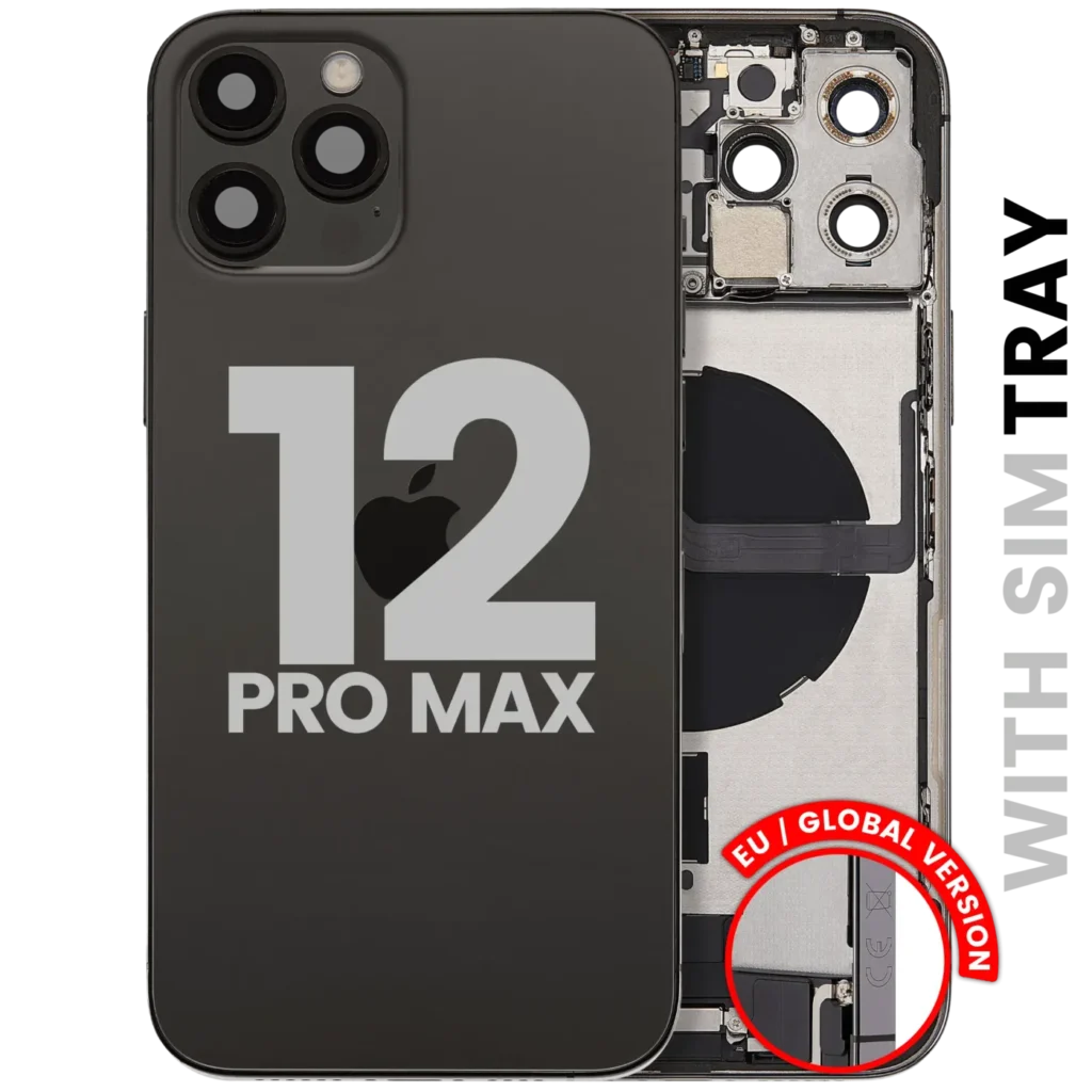 Back Housing W/ Charging Port Flex & Small Parts For iPhone 12 Pro Max (EU / Global Version) (Used OEM Pull: Grade B) (Graphite)
