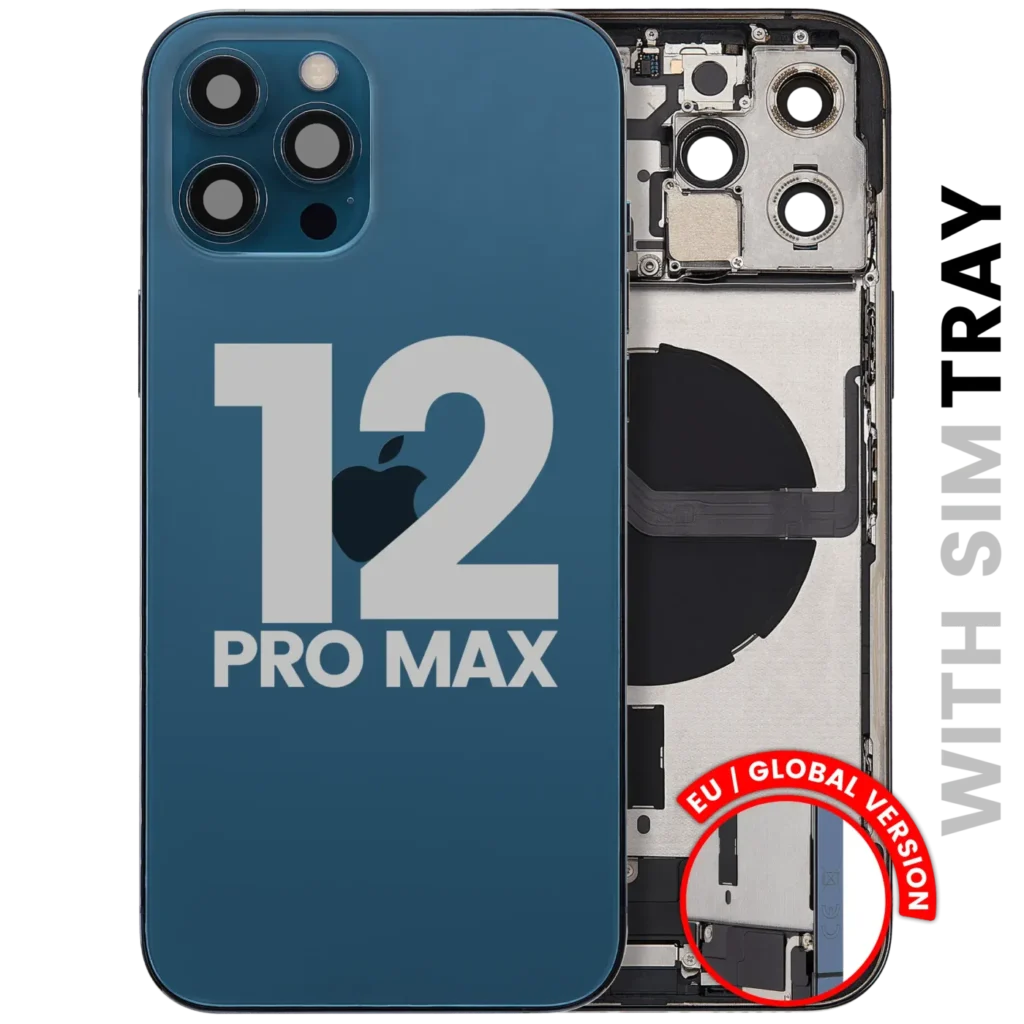Back Housing W/ Charging Port Flex & Small Parts For iPhone 12 Pro Max (EU / Global Version) (Used OEM Pull: Grade B) (Pacific Blue)