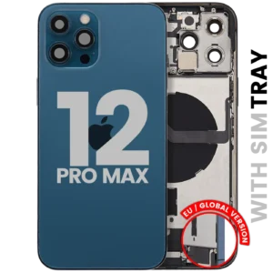 Back Housing W/ Charging Port Flex & Small Parts For iPhone 12 Pro Max (EU / Global Version) (Used OEM Pull: Grade B) (Pacific Blue)