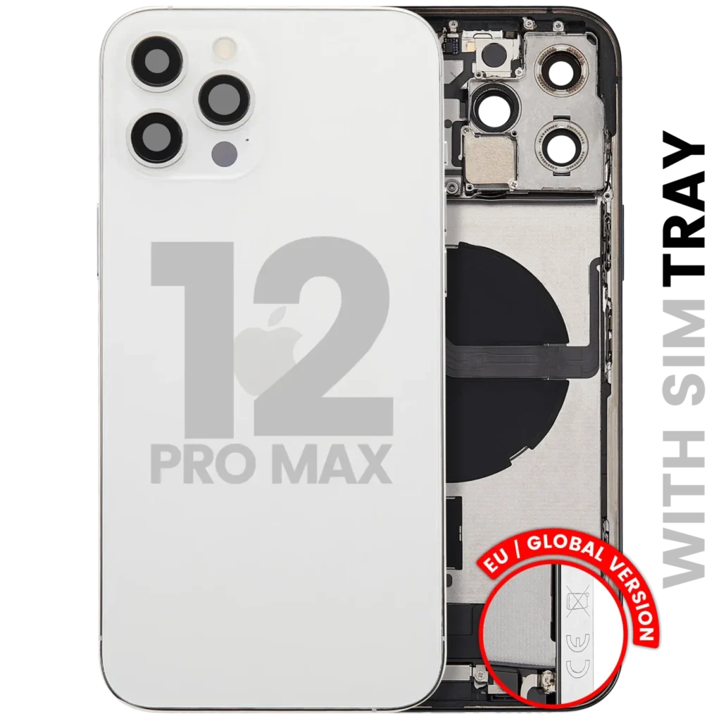 Back Housing W/ Charging Port Flex & Small Parts For iPhone 12 Pro Max (EU / Global Version) (Used OEM Pull: Grade B) (Silver)