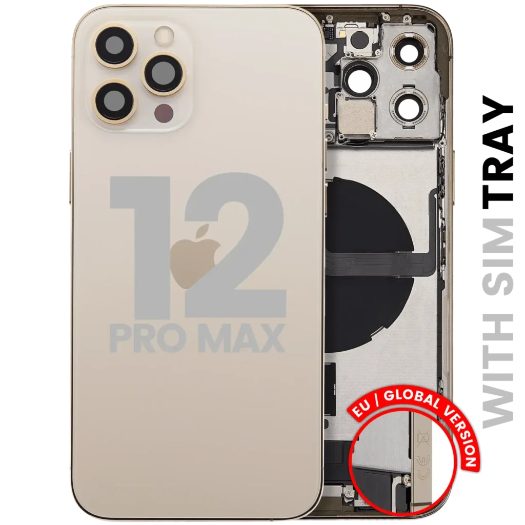 Back Housing W/ Charging Port Flex & Small Parts For iPhone 12 Pro Max (EU / Global Version) (Used OEM Pull: Grade C) (Gold)