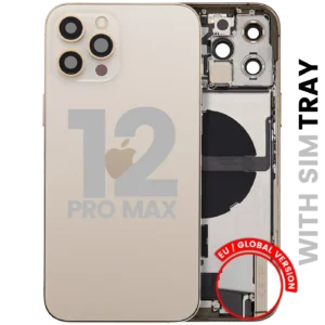 Back Housing W/ Charging Port Flex & Small Parts For iPhone 12 Pro Max (EU / Global Version) (Used OEM Pull: Grade C) (Gold)