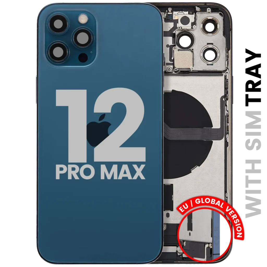 Back Housing W/ Charging Port Flex & Small Parts For iPhone 12 Pro Max (EU / Global Version) (Used OEM Pull: Grade C) (Pacific Blue)