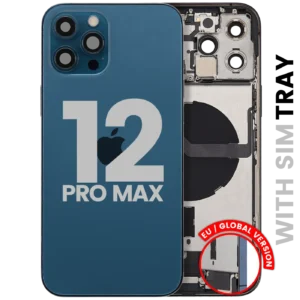 Back Housing W/ Charging Port Flex & Small Parts For iPhone 12 Pro Max (EU / Global Version) (Used OEM Pull: Grade C) (Pacific Blue)