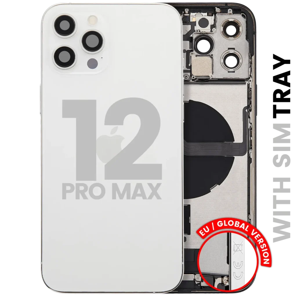 Back Housing W/ Charging Port Flex & Small Parts For iPhone 12 Pro Max (EU / Global Version) (Used OEM Pull: Grade C) (Silver)