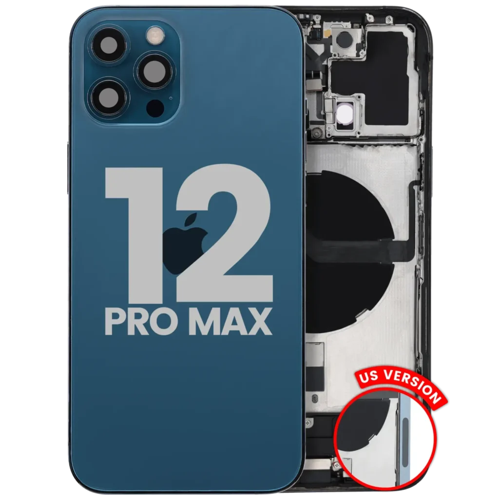 Back Housing W/ Charging Port Flex & Small Parts For iPhone 12 Pro Max (US Version) (Used OEM Pull: Grade A) (Pacific Blue)