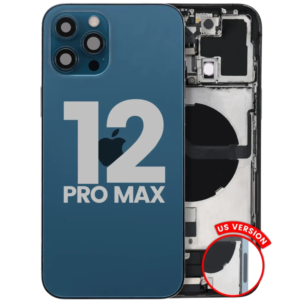 Back Housing W/ Charging Port Flex & Small Parts For iPhone 12 Pro Max (US Version) (Used OEM Pull: Grade B) (Pacific Blue)