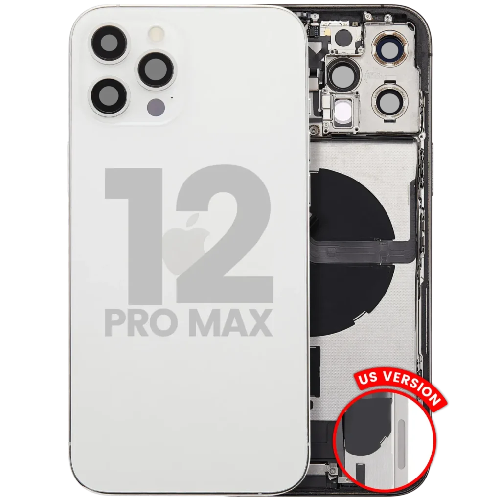 Back Housing W/ Charging Port Flex & Small Parts For iPhone 12 Pro Max (US Version) (Used OEM Pull: Grade B) (Silver)
