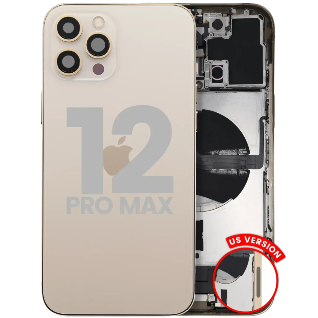 Back Housing W/ Charging Port Flex & Small Parts For iPhone 12 Pro Max (US Version) (Used OEM Pull: Grade C) (Gold)