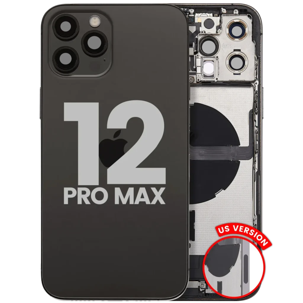 Back Housing W/ Charging Port Flex & Small Parts For iPhone 12 Pro Max (US Version) (Used OEM Pull: Grade C) (Graphite)