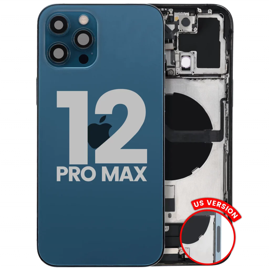 Back Housing W/ Charging Port Flex & Small Parts For iPhone 12 Pro Max (US Version) (Used OEM Pull: Grade C) (Pacific Blue)