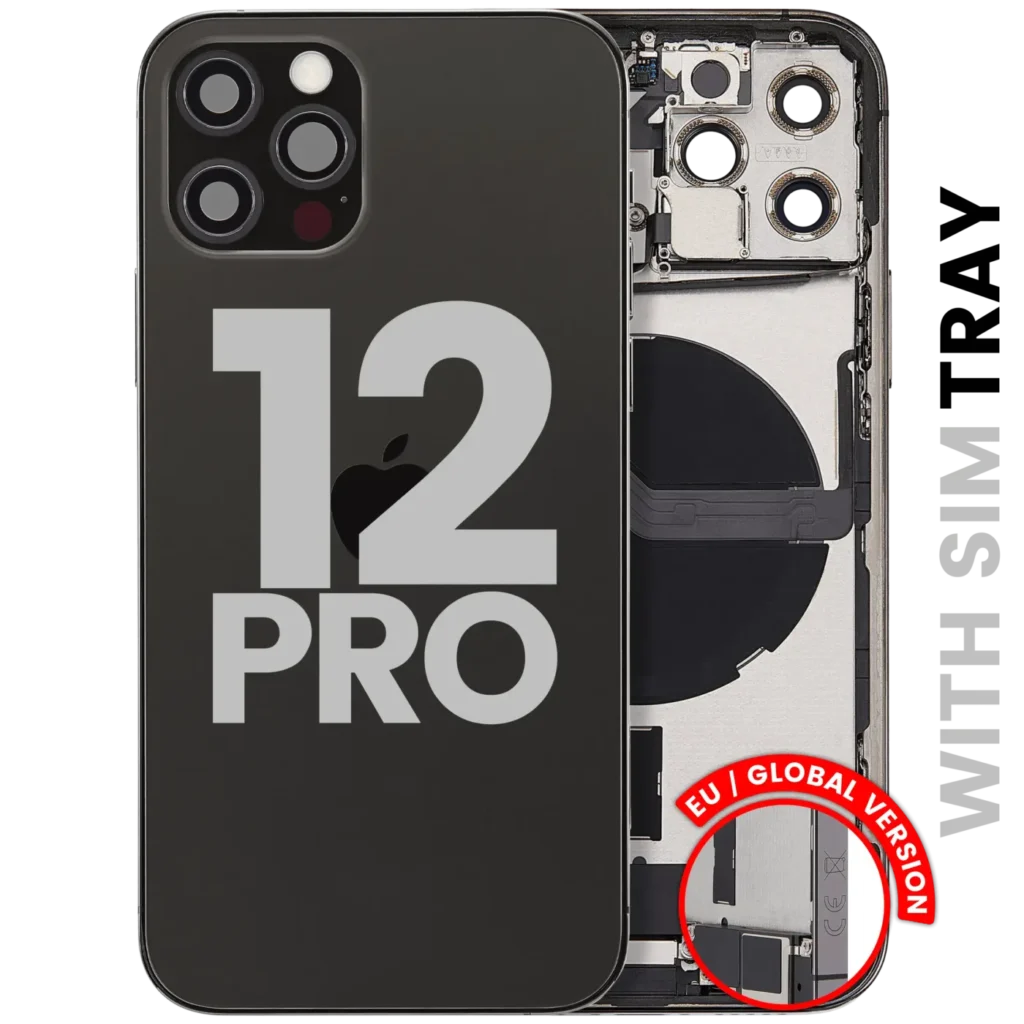 Back Housing W/ Charging Port Flex & Small Parts For iPhone 12 Pro (EU / Global Version) (Used OEM Pull: Grade A) (Graphite)