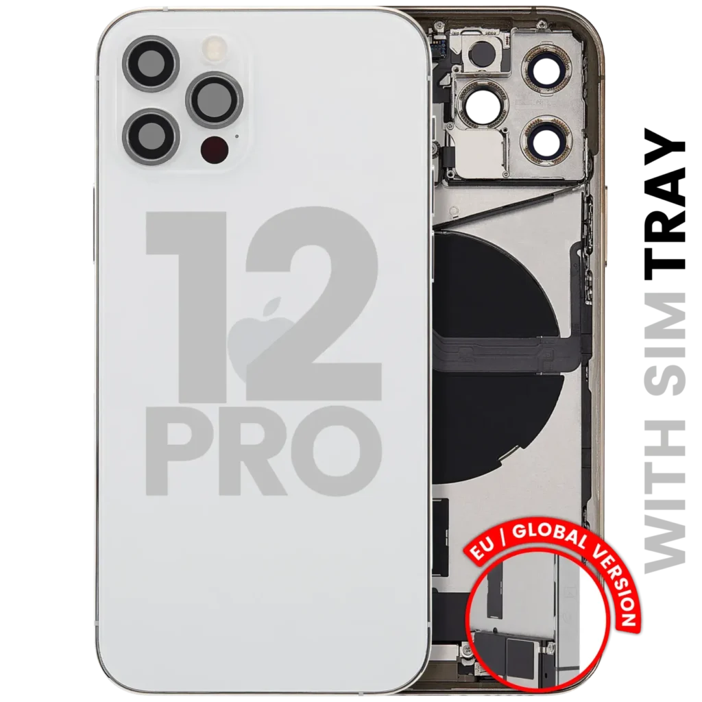 Back Housing W/ Charging Port Flex & Small Parts For iPhone 12 Pro (EU / Global Version) (Used OEM Pull: Grade A) (Silver)