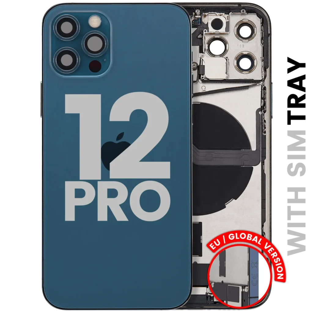 Back Housing W/ Charging Port Flex & Small Parts For iPhone 12 Pro (EU / Global Version) (Used OEM Pull: Grade B) (Pacific Blue)