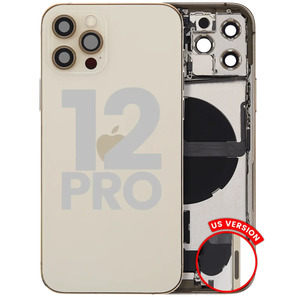 Back Housing W/ Charging Port Flex & Small Parts For iPhone 12 Pro (US Version) (Used OEM Pull: Grade A) (Gold)