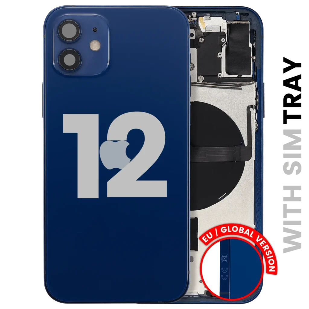 Back Housing W/ Small Parts For iPhone 12 (EU / Global Version) (Used OEM Pull: Grade B) (Blue)