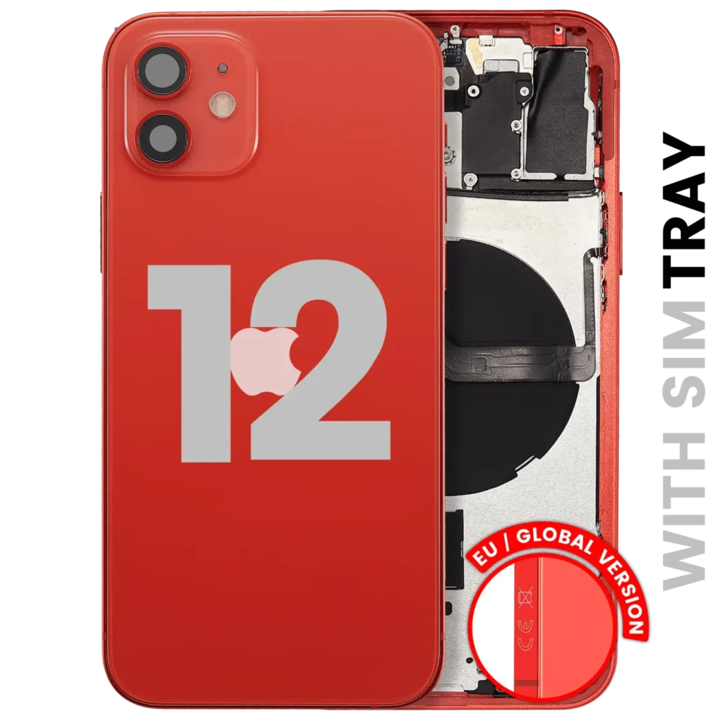 Back Housing W/ Small Parts For iPhone 12 (EU / Global Version) (Used OEM Pull: Grade A) (Red)