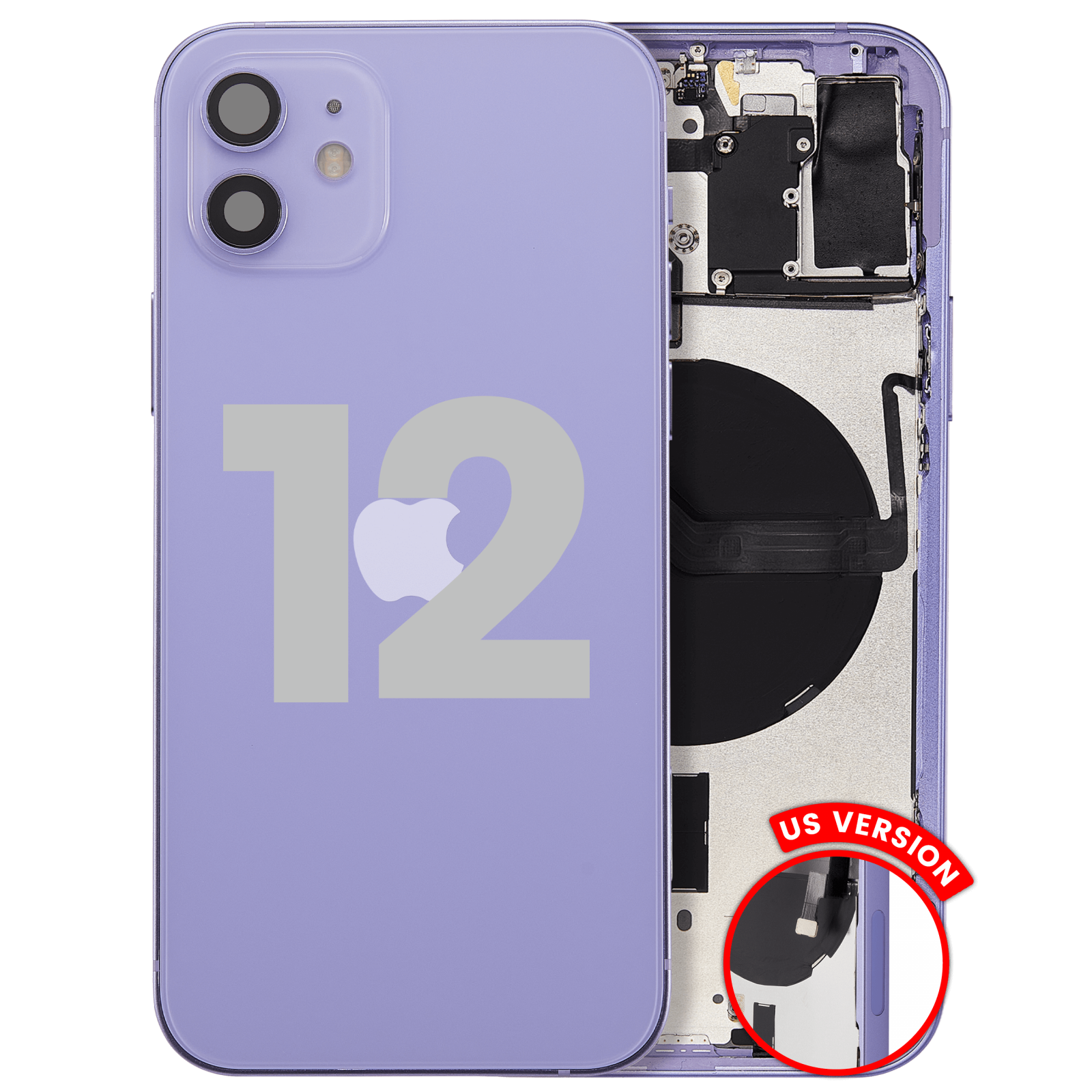 Back Housing W/ Small Parts For iPhone 12 (US Version) (Used OEM Pull: Grade C) (Purple)