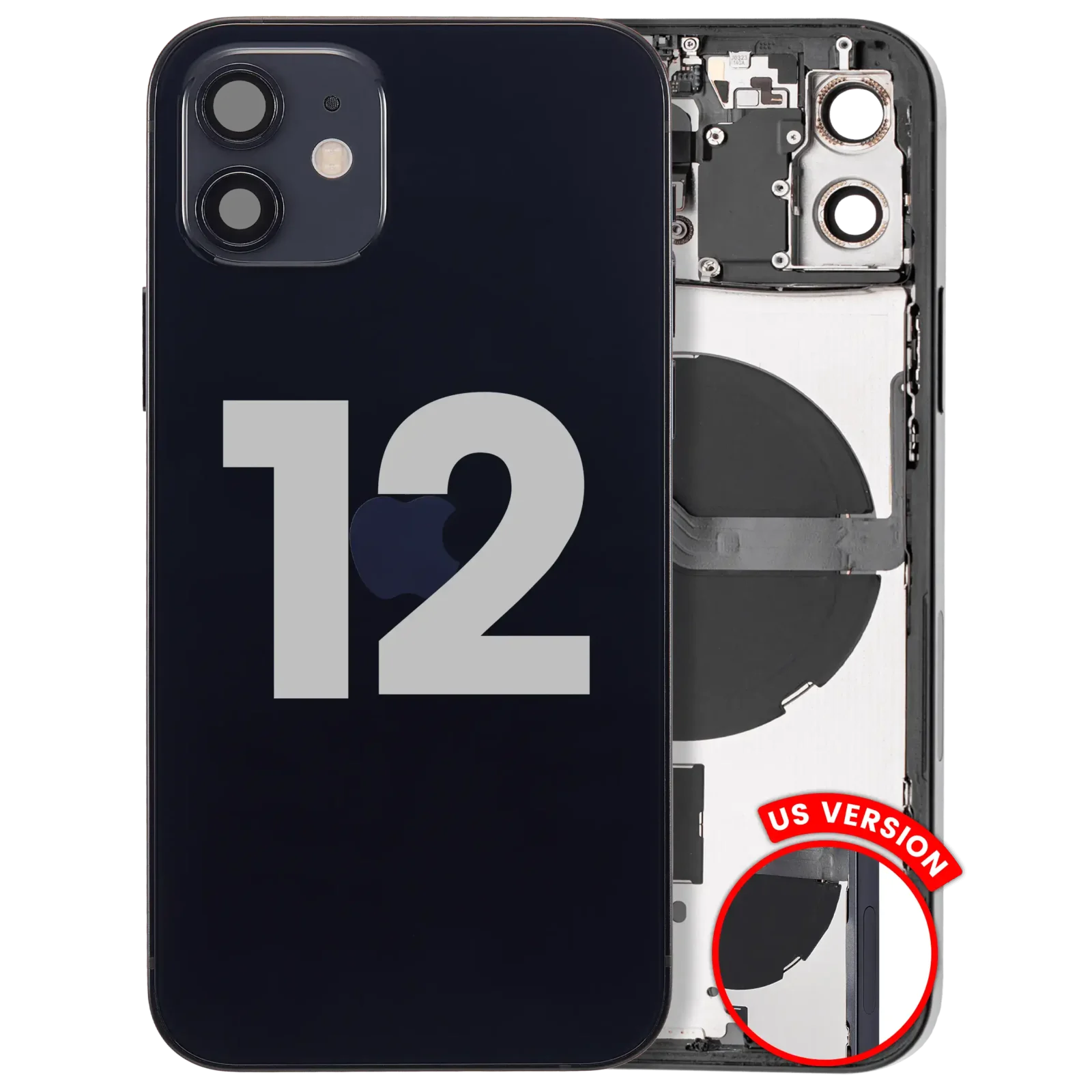 Back Housing W/ Small Parts For iPhone 12 (US Version) (Used OEM Pull: Grade A) (Black)