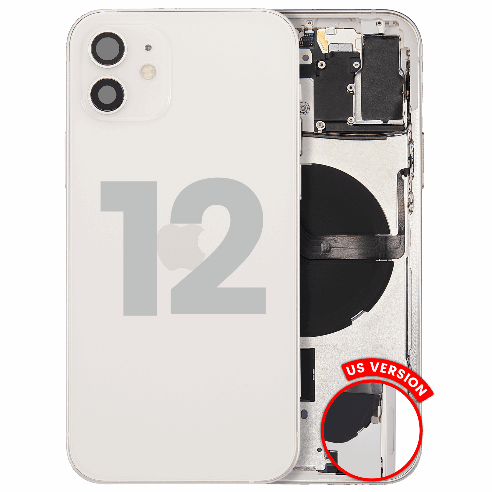 Back Housing W/ Small Parts For iPhone 12 (US Version) (Used OEM Pull: Grade B) (White)