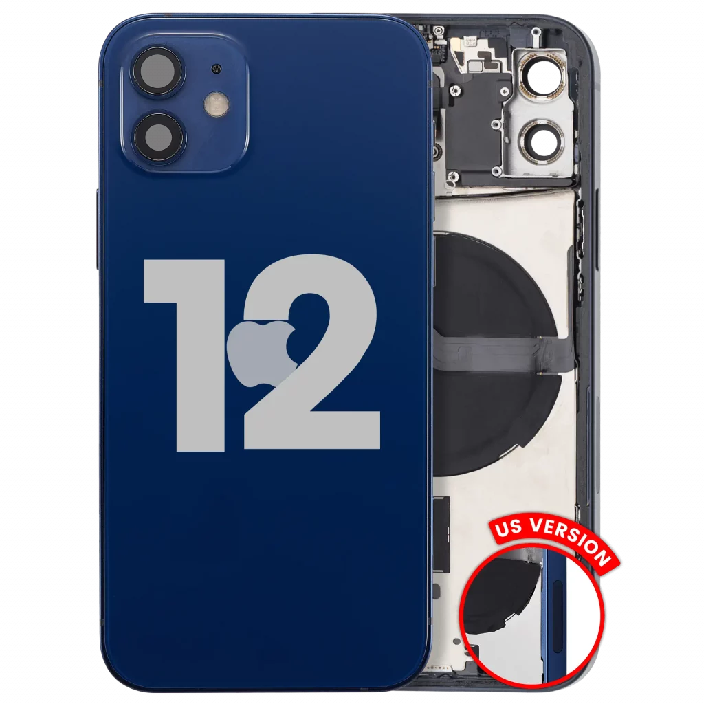 Back Housing W/ Small Parts For iPhone 12 (US Version) (Used OEM Pull: Grade B) (Blue)