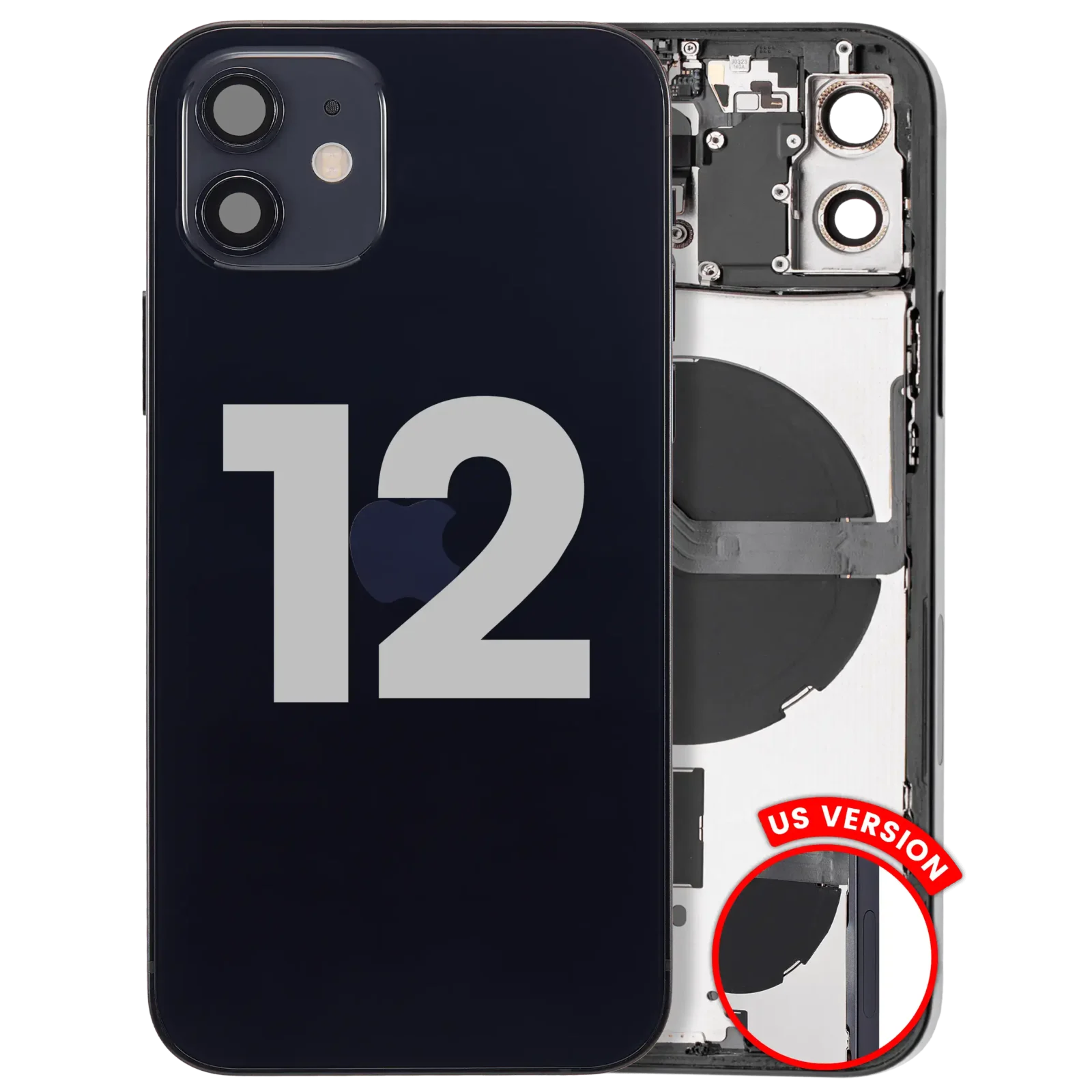 Back Housing W/ Small Parts For iPhone 12 (US Version) (Used OEM Pull: Grade C) (Black)