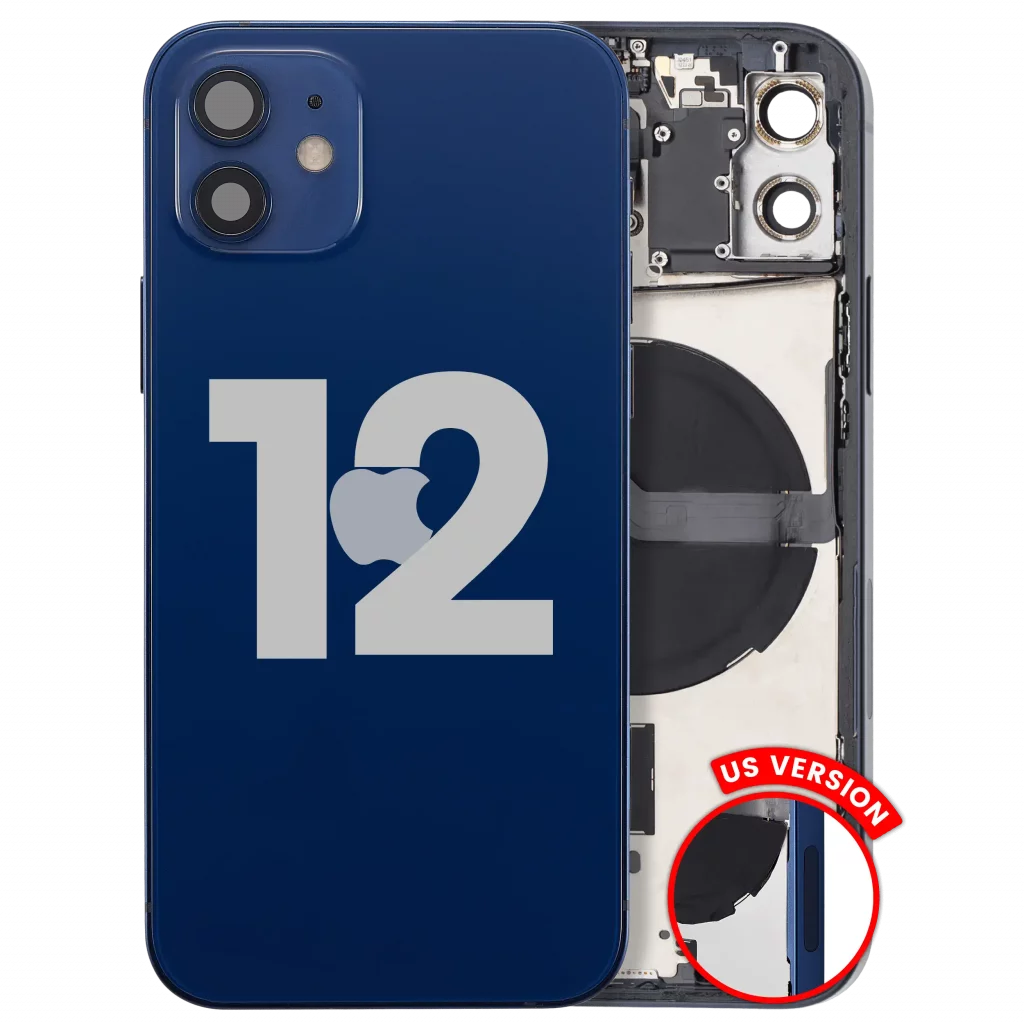 Back Housing W/ Small Parts For iPhone 12 (US Version) (Used OEM Pull: Grade C) (Blue)