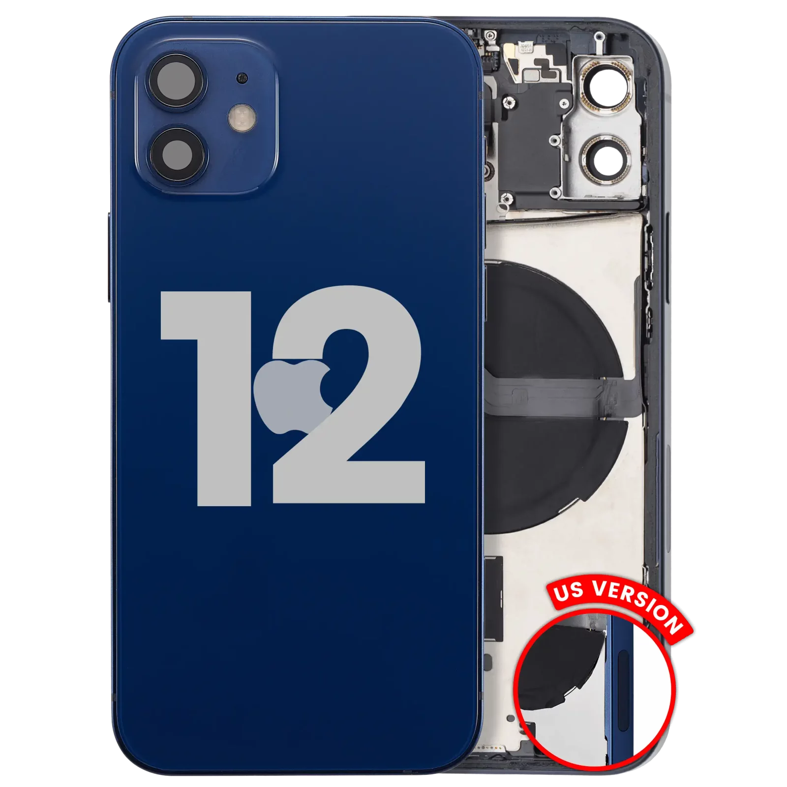 Back Housing W/ Small Parts For iPhone 12 (US Version) (Used OEM Pull: Grade C) (Blue)