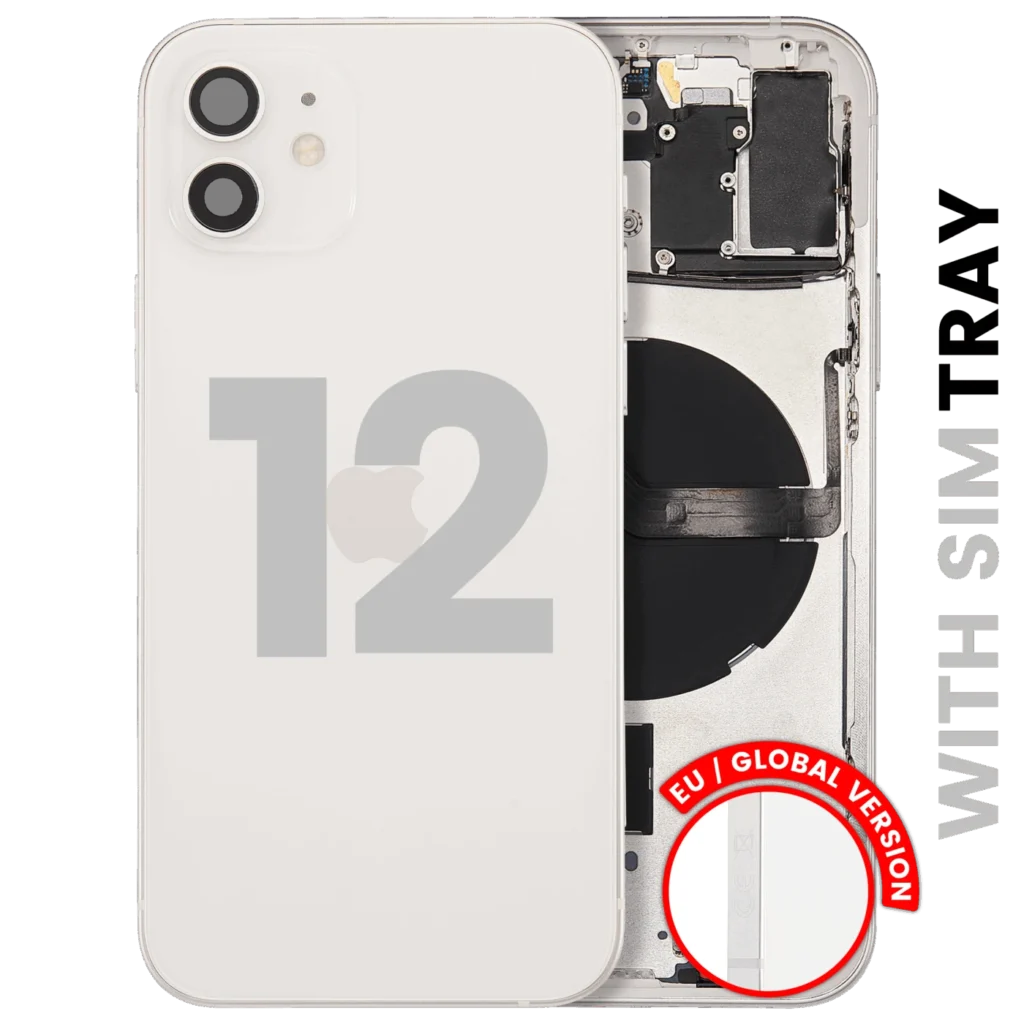 Back Housing W/ Small Parts For iPhone 12 (EU / Global Version) (Used OEM Pull: Grade B) (White)