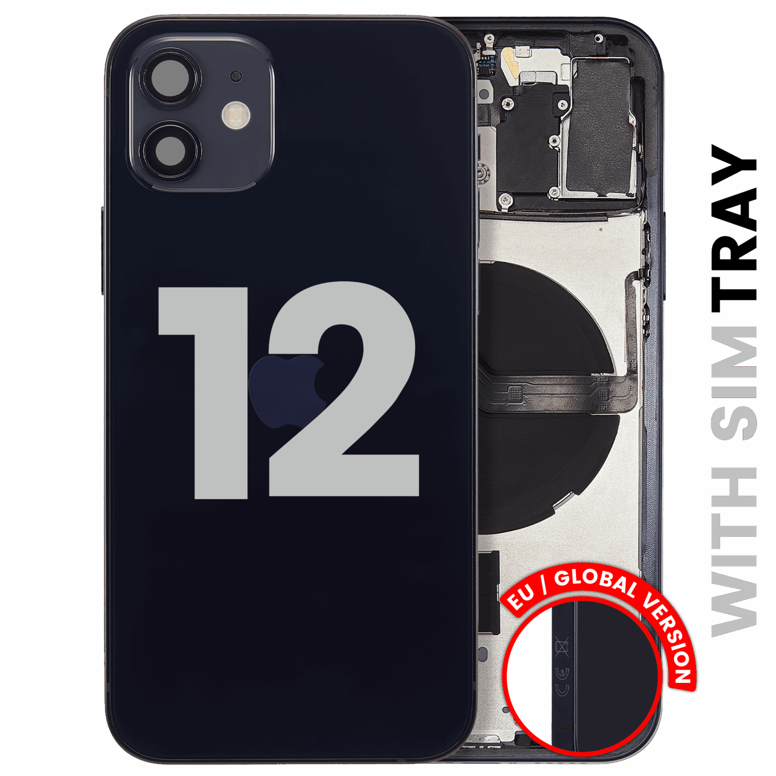 Back Housing W/ Small Parts For iPhone 12 (EU / Global Version) (Used OEM Pull: Grade C) (Black)