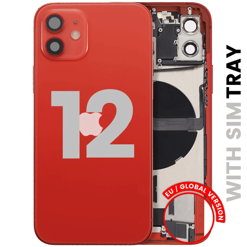 Back Housing W/ Charging Port Flex & Small Parts For iPhone 12 (EU / Global Version) (Used OEM Pull: Grade A) (Red)
