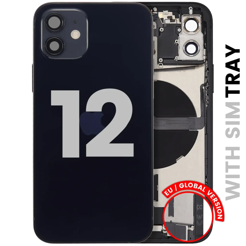 Back Housing W/ Charging Port Flex & Small Parts For iPhone 12 (EU / Global Version) (Used OEM Pull: Grade B) (Black)