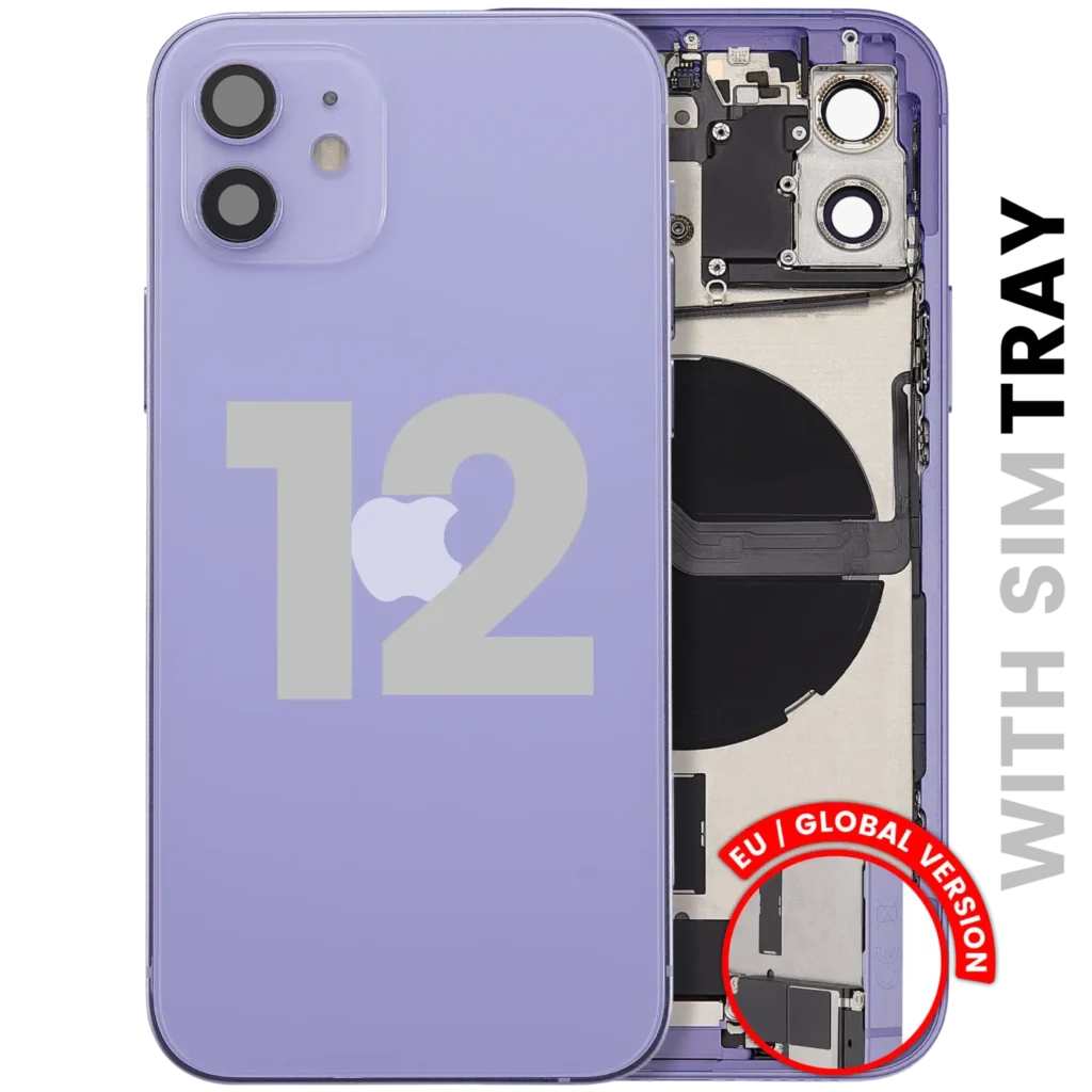 Back Housing W/ Charging Port Flex & Small Parts For iPhone 12 (EU / Global Version) (Used OEM Pull: Grade B) (Purple)
