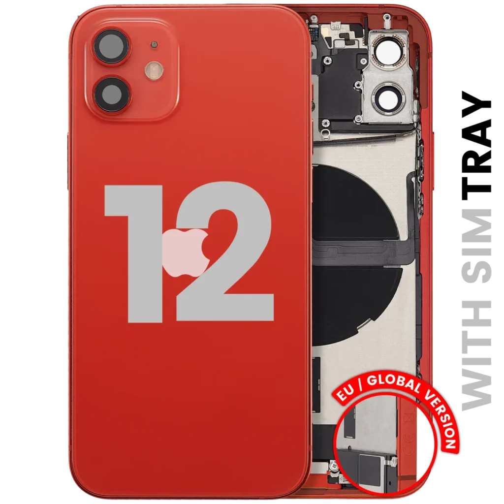 Back Housing W/ Charging Port Flex & Small Parts For iPhone 12 (EU / Global Version) (Used OEM Pull: Grade B) (Red)