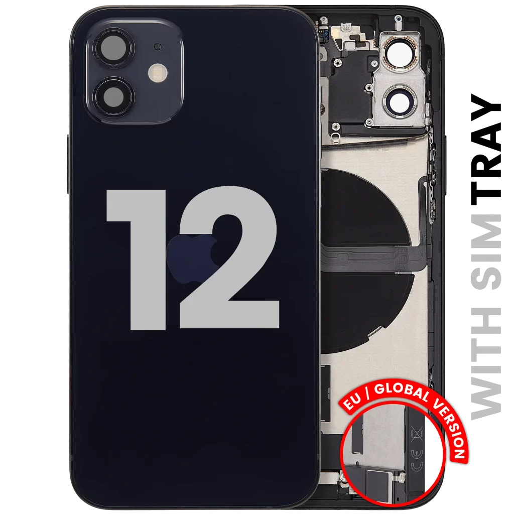 Back Housing W/ Charging Port Flex & Small Parts For iPhone 12 (EU / Global Version) (Used OEM Pull: Grade C) (Black)